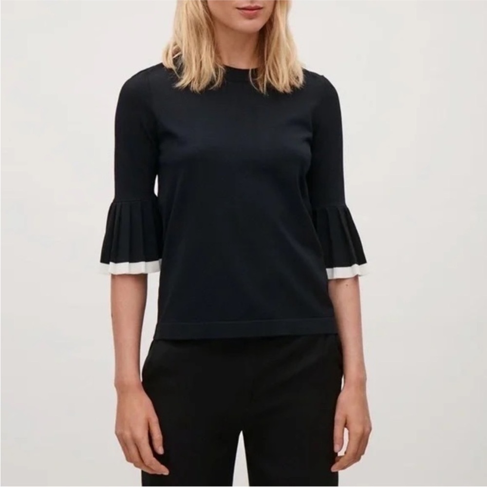 Cos Black and white pleated sleeve blouse